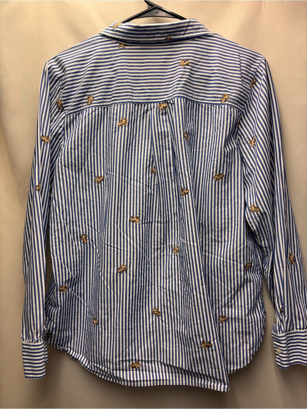 Loft 100% Cotton Button Down Shirt Blue/White stripes embroidered Puppies Large - Picture 2 of 9